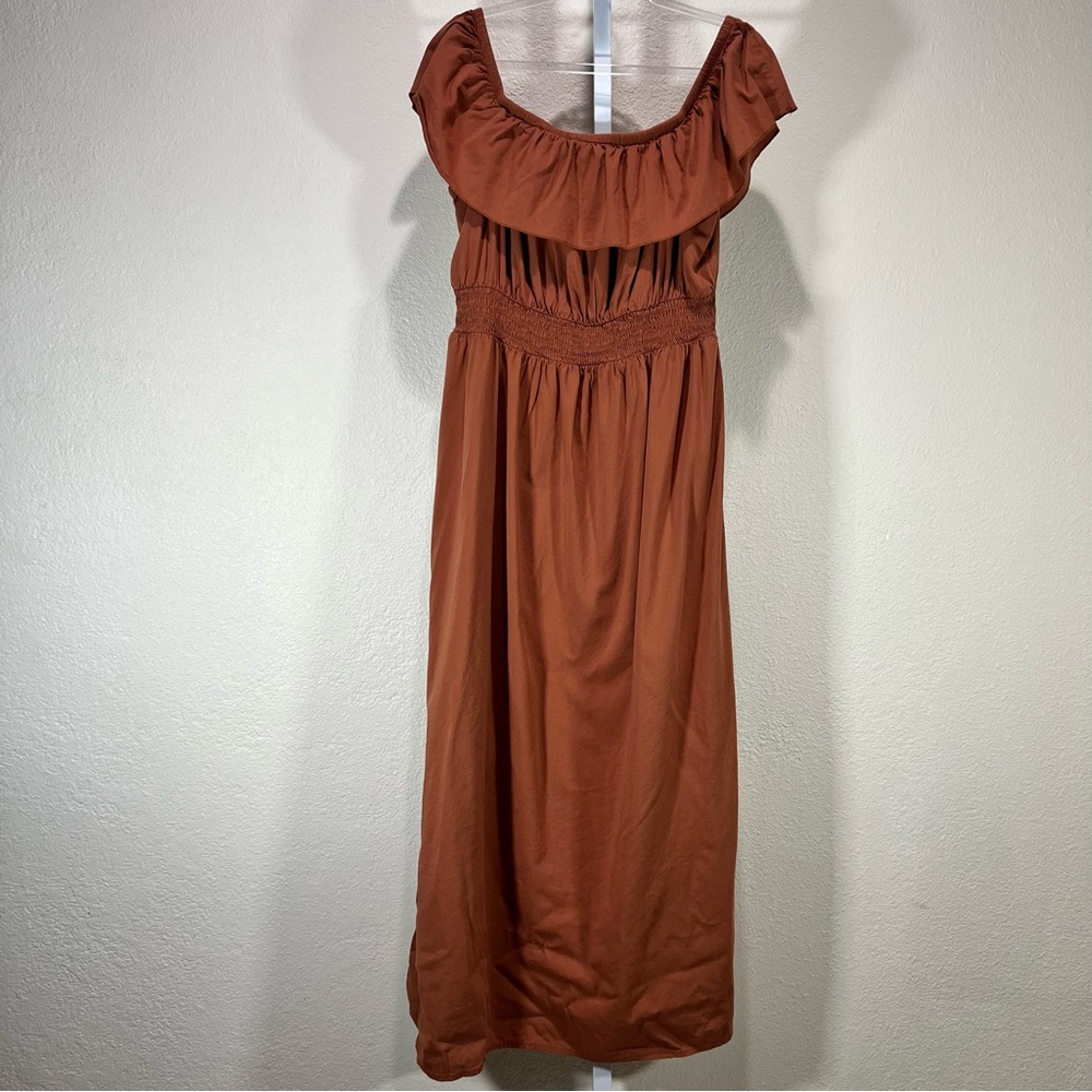 Old Navy Ruffled Smocked Henna Maxi Dress XL Cottage Peasant Ren Faire Milkmaid